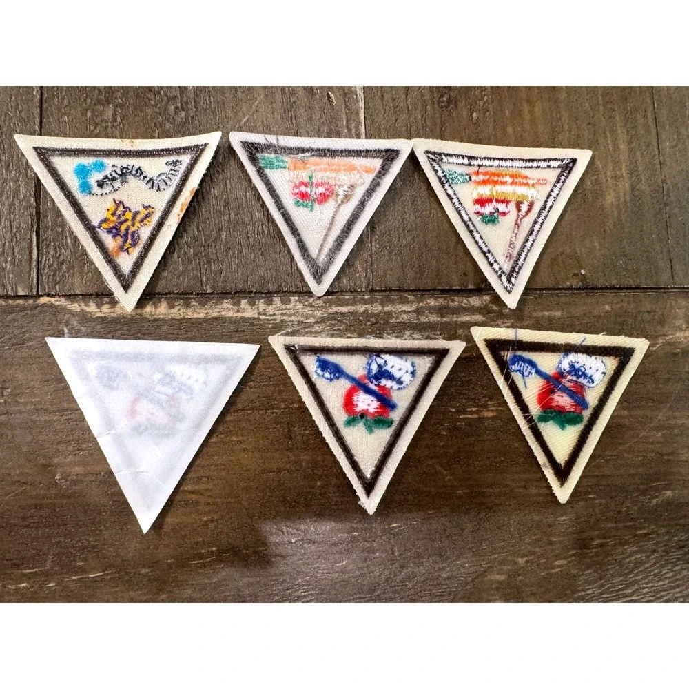Vintage Girl Scout Brown Border Triangle Badges Health Homemaking Lot of 6